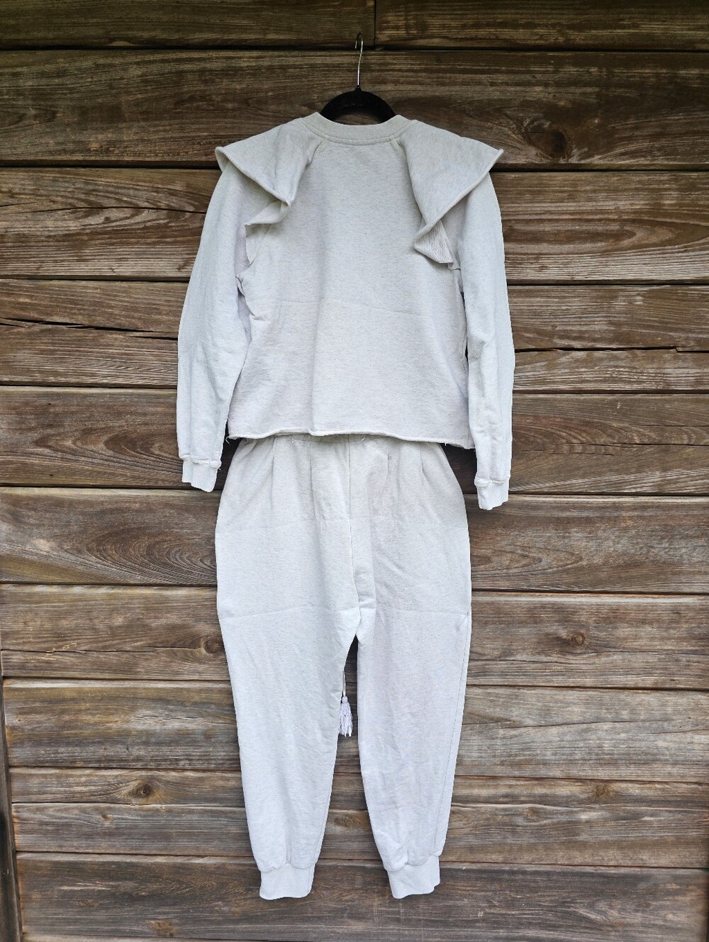 Something Navy Beige Ruffle Shoulder Sweatshirt Jogger Set Size M Lounge Set - Picture 8 of 13